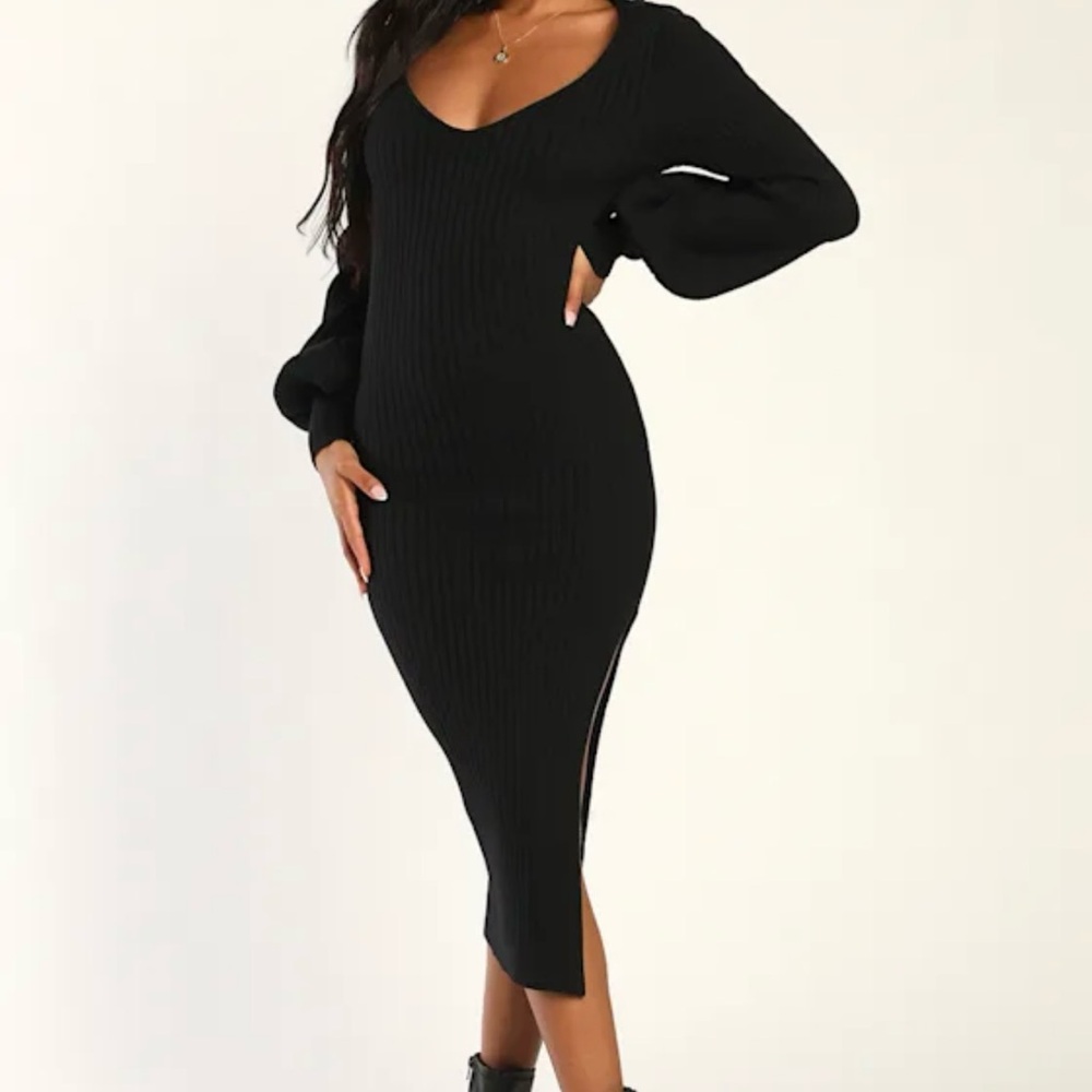 Lulu's Black Long Sleeve Knit Dress